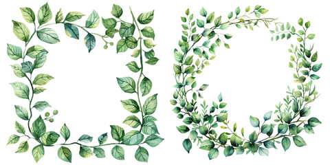 Fototapeta premium greenery frame border watercolor vector illustration