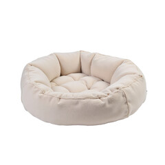 Ultra-plush round pet bed for cozy relaxation..