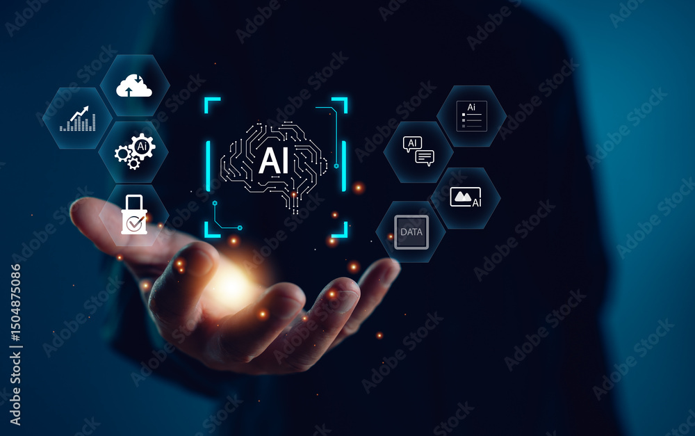 Leinwandbilder artificial intelligence ecosystem concept showing a digital brain and connected icons, symbolizing c