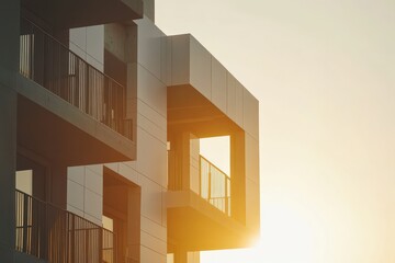 Modern architectural design with sunlit balconies and clean lines