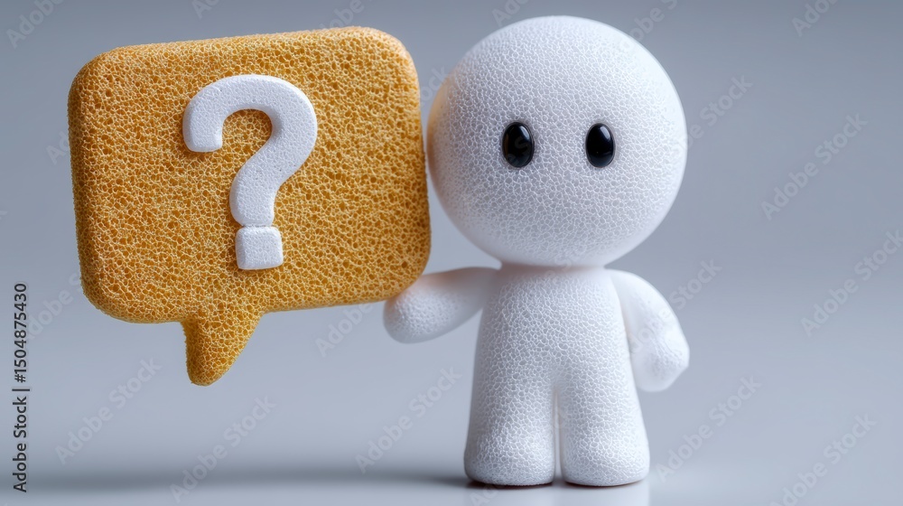 Poster cute 3d figure holding question mark faq help support inquiry problem solution advi