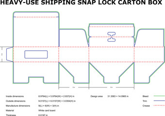 Heavy use shipping snap lock carton box diecut template