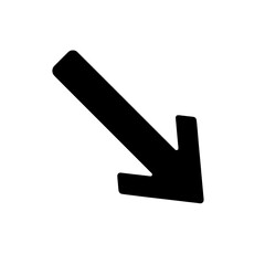 Thick diagonal down arrow icon vector for downward motion and design layouts