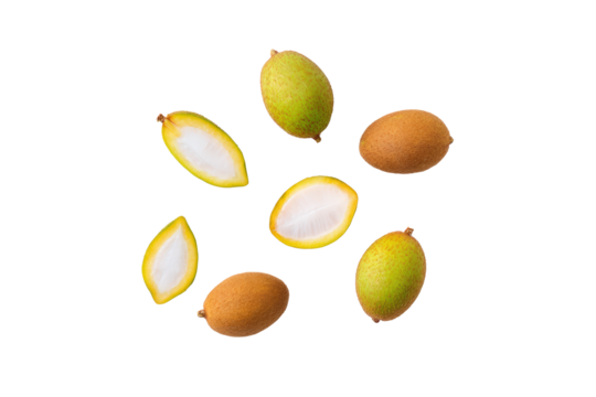 Golden cupuí fruit flat-lay isolated on transparent background, perfect for Brazilian jam labeling and tropical dessert recipes
