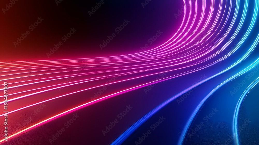 Poster the image contains a dark background with vibrant pink and blue neon lines curving and flowing acros