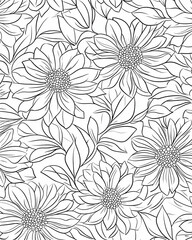 Elegant Floral Pattern: Delicate sunflower design with intricate line work, perfect for backgrounds, textiles, and creative projects.