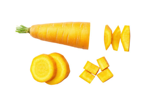 Detailed carrot rounds pattern evenly spaced flat-lay, isolated on transparent background, great for calorie-count charts and diet infographics