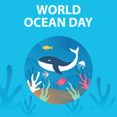 illustration vector graphic of blue whales and other marine life, perfect for international day, world ocean day, celebrate, greeting card, etc.wo