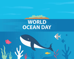 illustration vector graphic of views of islands, oceans and marine life, perfect for international day, world ocean day, celebrate, greeting card, etc.