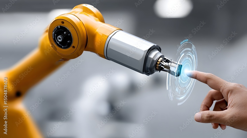 Aufkleber robotic arm with digital interface in manufacturing setting