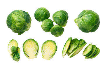 Fototapeta premium Vibrant Brussels sprout cluster isolated on transparent background, ideal for farm-to-table flyers and wellness blog graphics