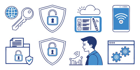 Security & Cyber Protection Icon Set – Flat Vector Icons for Cybersecurity, Data Safety & Privacy