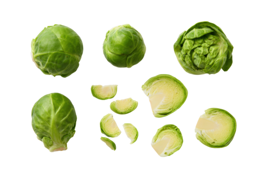 Neat Brussels sprouts rows isolated on transparent background, great for diet tracker apps and vegetarian recipe cards