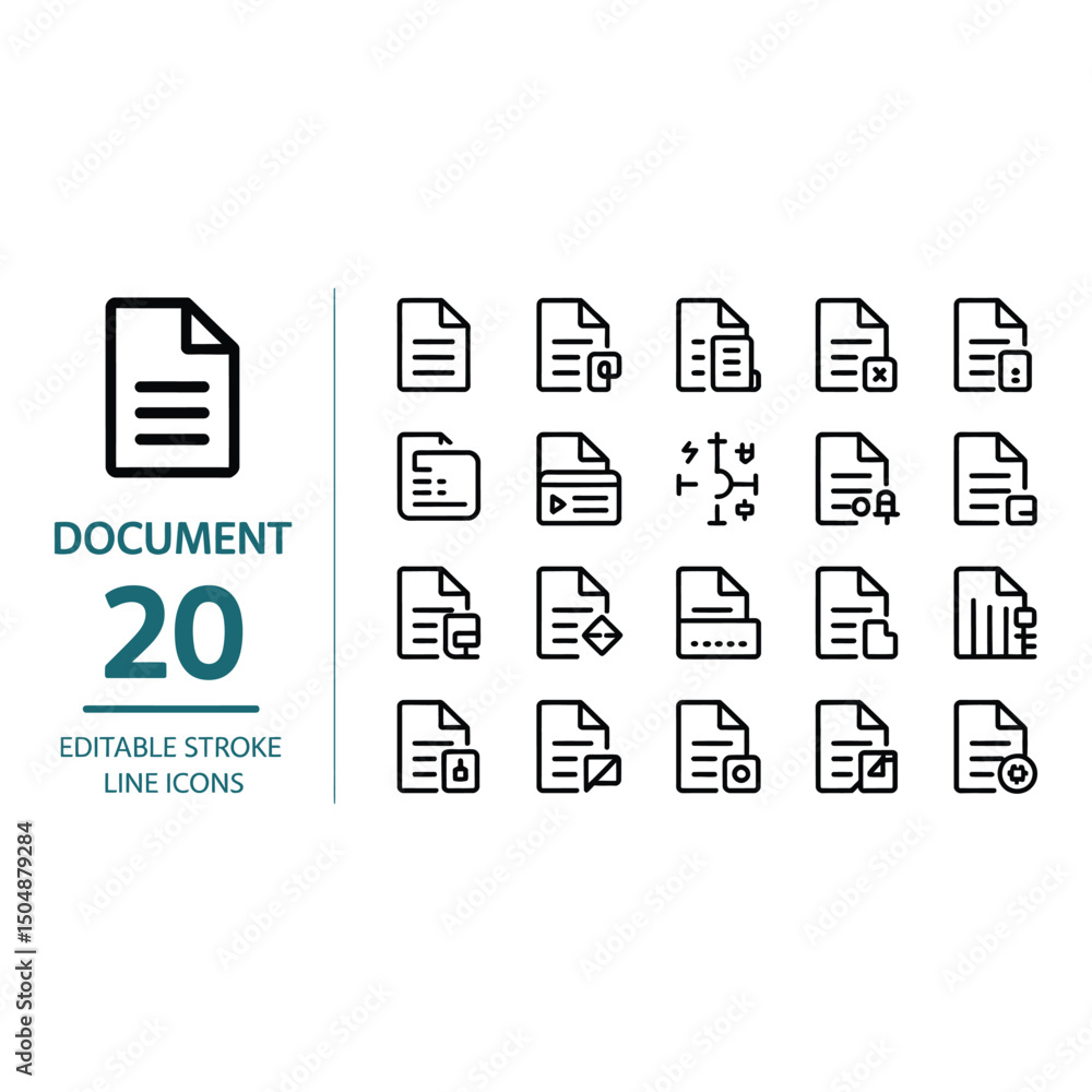 Poster collection of simple document icons representing various file formats and actions in a minimalist