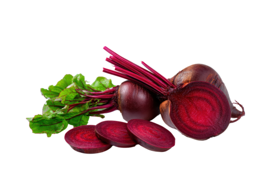 Vibrant beetroot cluster isolated on transparent background, ideal for vegetarian cookbook art and nutrition blog headers