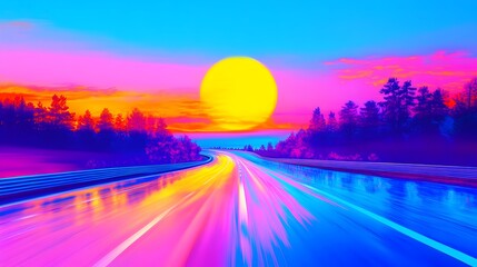 Vibrant highway sunset vista