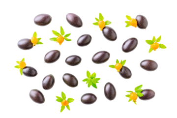 Fresh bacaba berries flat-lay isolated on transparent background, perfect for antioxidant juice bars and tropical smoothie ads