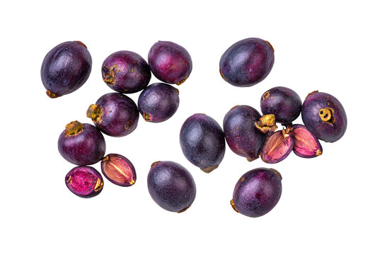 Bright bacaba berry cluster flat-lay isolated on transparent background, ideal for smoothie mix labels and health blog headers