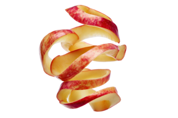 Bright apple spiral peel isolated on transparent background, perfect for menu design and wellness infographic visuals