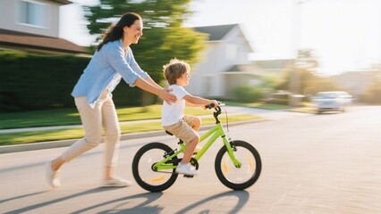 Mother and Son Riding a Bike