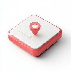 3D Red Location Pin Icon on White Square Button