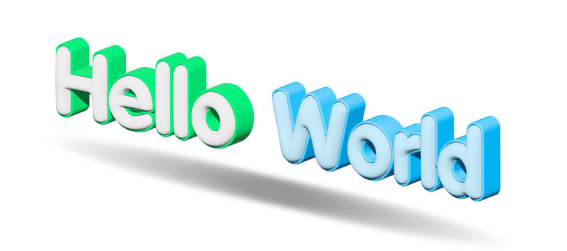 3D elegant text design featuring the iconic phrase &ldquo;Hello World&rdquo; in a bold, modern style. Perfect for programming, tech presentations, introductions, software development.