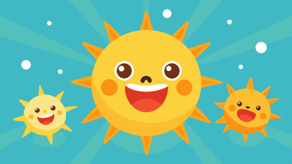 Fototapeta premium Sun emoji. Funny summer sunshine, sun baby happy morning emoticons. Cartoon sunny smiling faces vector icons