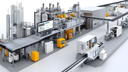 Sophisticated industrial plant with advanced and monitoring systems