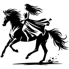 Woman Ride Horse Running Illustration.