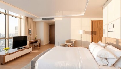 Luxury Suite with Panoramic City View at Sunrise