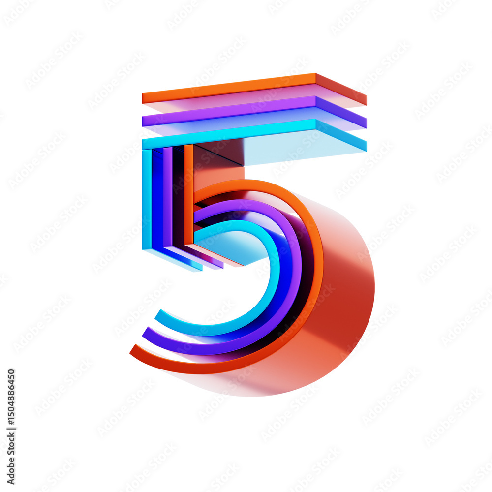 Fototapete 3d number 5 shape parallel lines text