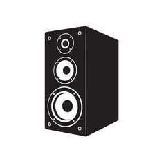 Obraz premium Vector silhouette of a black audio speaker with multiple drivers and a simple modern design representing sound equipment