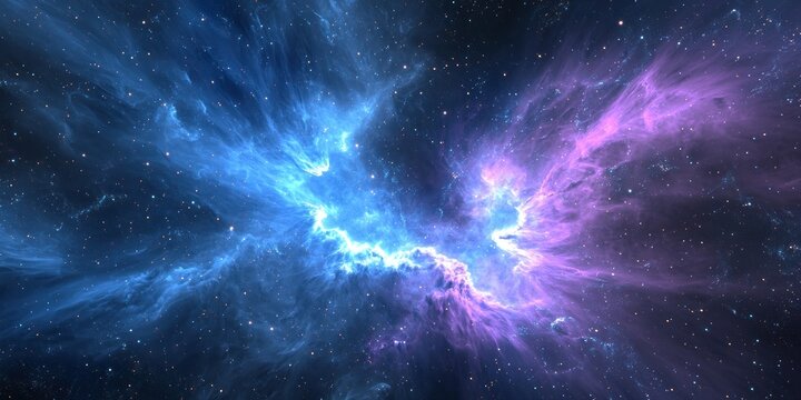 A cosmic storm radiating waves of pulsating blue and purple energy across the sky - Powered by Adobe