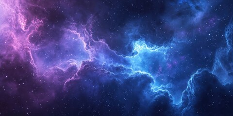 A cosmic storm radiating waves of pulsating blue and purple energy across the sky
