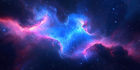 A cosmic storm radiating waves of pulsating blue and purple energy across the sky