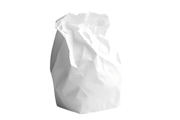 Fototapeta premium empty white paper packaging bag with natural wrinkles and creases, isolated on soft neutral background, detailed close-up with sharp focus and bright studio lights