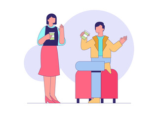 Couple enjoying tea together. Tea illustration. Flat outline vector illustration concept.
