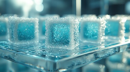 Crystalline blue cubes on a tray