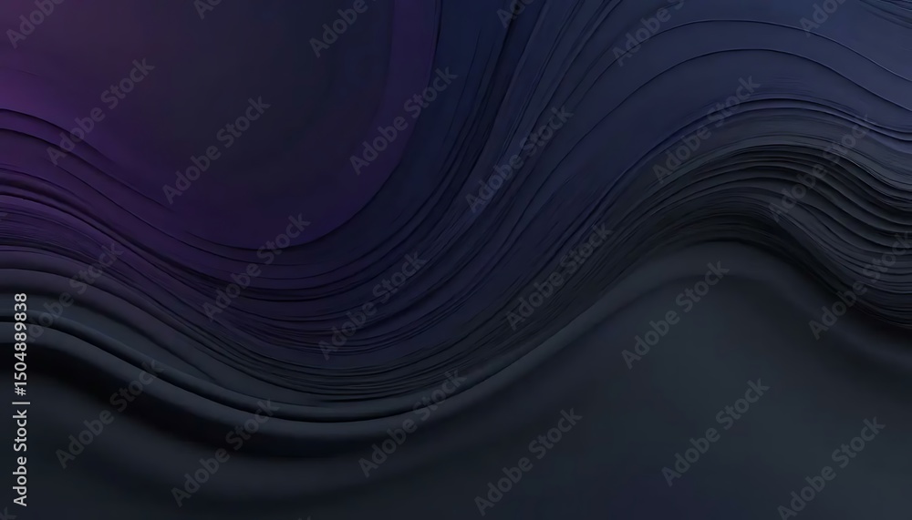 Poster abstract waves flow with a deep gradient of indigo, gray and purple shades, creating depth.