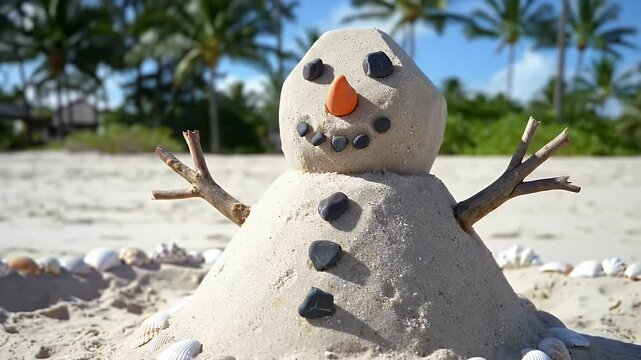 A snowman made entirely from fine white sand