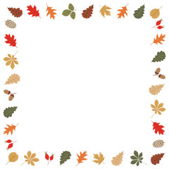 Vector leaf autumn sqare frame in red, green, yellow and brown colors on white background