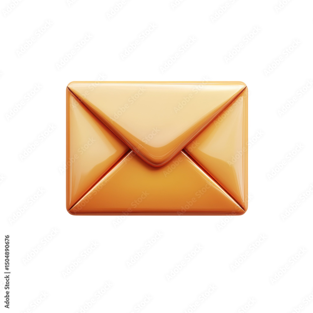 Poster a glowing golden envelope symbolizing connection and correspondence set on transparent background