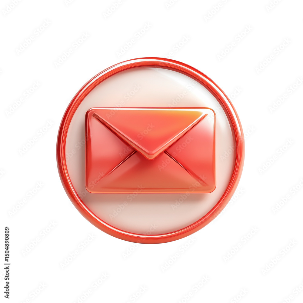 Poster a sleek red envelope icon symbolizing digital communication and connection on transparent background