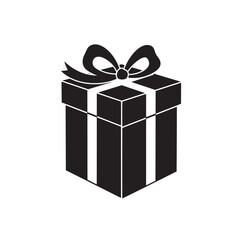 Elegant black and white silhouette gift box decorated with a bow for festive occasions