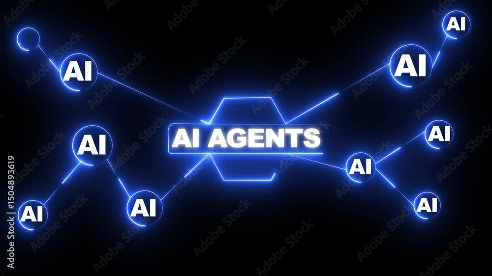 Poster multi function for agentic ai technology motion background. ai agent businessman working with virtua