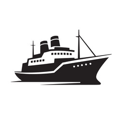Obraz premium Simple black silhouette illustration of a large cruise ship on a white background