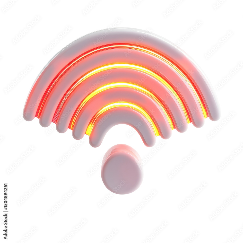 Poster radiating wifi symbol glowing with connection signaling data access in a on transparent background