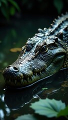 Fototapeta premium Massive alligator head, detail of texture and skin Dark swamp setting , dark, hd