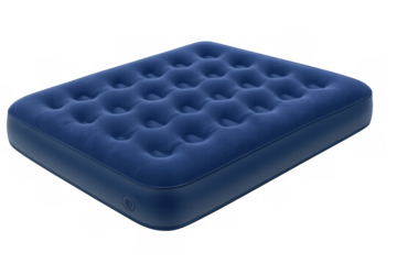Blue inflatable air mattress isolated on transparent background, perfect for camping and guests