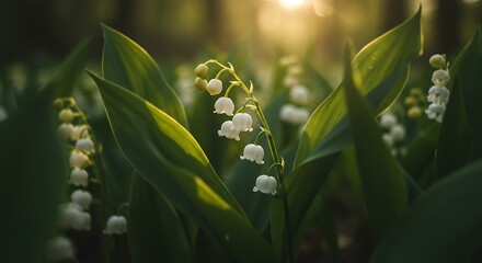Obraz premium close up image of lily of the valley in the woods